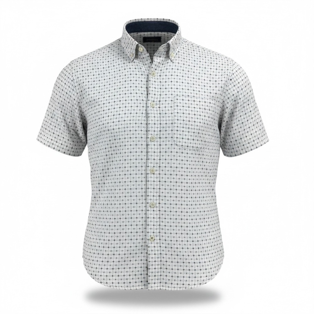 AG Adriano Goldschmied Mens Short Sleeve Button Down Shirt White‎ Blue